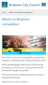 Brisbane City Council – Win One of Three $100 Visa Gift Cards By Simply Answering (prize valued at $300)