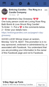 Enticing Candles – Win Loving Rose Ring Bath Bomb & Love Struck Ring Candle