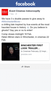 Event Cinemas Indooroopilly – Win One of Three Double Passes to See Winchester