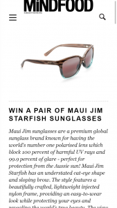 MindFood – Win a Pair of Maui Jim Starfish Sunglasses (prize valued at $299)
