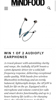 MindFood – Win 1 of 2 Audiofly Earphones (prize valued at $139)