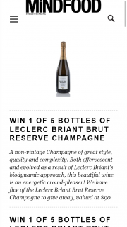 MindFood – Win 1 of 5 Bottles of Leclerc Briant Brut Reserve Champagne (prize valued at $90)