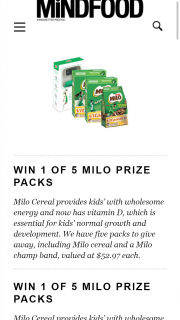 MindFood – Win 1 of 5 Milo Prize Packs (prize valued at $52.97)