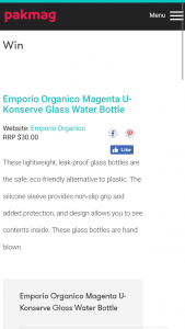 Pak magazine – Win Emporio Organico Glass Water Bottle
