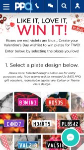 PPQ – Win Personalised Plates for Valentine’s Day Must Have Valid Crn Number (prize valued at $950)