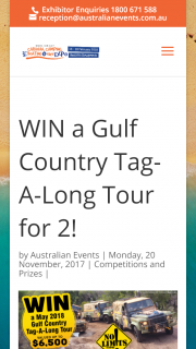 QLD Moreton Bay Caravan Camping Boating & 4×4 2018 Expo – Win a Guided Gulf Country Tag-A-Long Tour for Two People In May 2018 (prize valued at $6,500)
