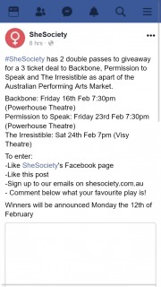 SheSociety – Win One of Two Double Passes to Three Ticket Theatre Deal