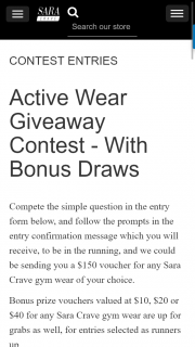 Win a $150 Voucher for Sara Crave Gym Wear of Your Choice Or Runner Up Vouchers (prize valued at $10)