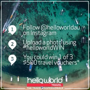Hello World – Win 1 of 3 Helloworld Travel Vouchers valued at $500 each