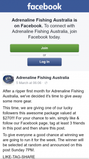 Adrenaline Fishing Australia – Win Fishing Package (prize valued at $270)
