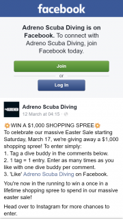 Adreno Scuba Diving – Win a $1000 Shopping Spree (prize valued at $1,000)