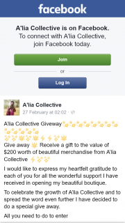 A’lia Collective – Competition (prize valued at $200)