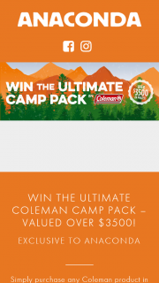 Anaconda Stores – ‘win The Ultimate Coleman Camp Pack’ 2018 Competition (prize valued at $3,500)