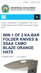 Australian hunter – Win 1 of 2 Ka-Bar Folder Knives & Ssaa Camo Blaze Orange Hats (prize valued at $68.9)