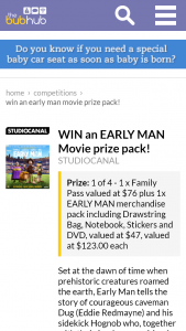Baby hub – Win an Early Man Movie Prize Pack (prize valued at $76)