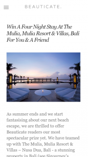 Beauticate – Win a Four Night Stay at The Mulia Mulia Resort & Villas Bali for You & a Friend (prize valued at $2,000)