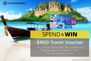 Cashrewards – Win a Travel Club Travel Voucher to The Value of $900 With Thanks to Woolworths Gift Cards (prize valued at $900)