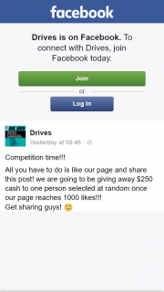 Drives – Win $250 Cash (prize valued at $250)