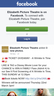 Elizabeth Picture Theatre – Win a Family Pass (admit 4) to Our See It First Screening of a Wrinkle In Time