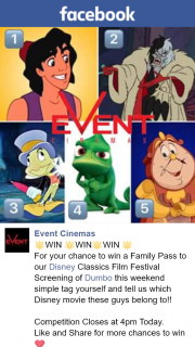 Event Cinemas Australia Fair – Win a Family Pass to Our Disney Classics Film Festival Screening of Dumbo this Weekend Simple Tag Yourself and Tell Us Which Disney Movie These Guys Belong To