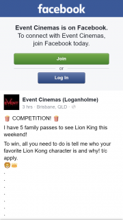 Event Cinemas Loganholme – Win One of Five Family Pass to See The Lion King this Weekend