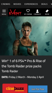 Event Cinemas – Win PS4 Pro Tomb Raider Packs Purchase Ticket