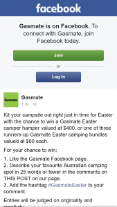 Gasmate – Win a Gasmate Easter Camper Hamper Valued at $400 Or One of Three Runners-Up Gasmate Easter Camping Bundles Valued at $80 Each (prize valued at $400)