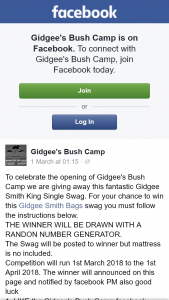 Gidgee’s Bush Camp – Win this Gidgee Smith Bags Swag You Must Follow The Instructions Below