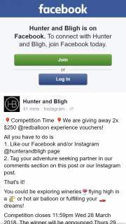 Hunter and Bligh – Win One of Two Redballoon Vouchers (prize valued at $500)