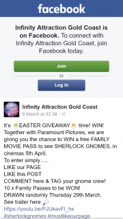 Infinity Attraction Gold Coast – Win a Free Family Movie Pass to See Sherlock Gnomes