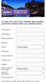Jax Tyres – Win a Luxury Stay at Bali Trans Seminyak (prize valued at $3,000)
