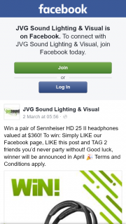 JVG Sound Lighting & Visual – Win a Pair of Sennheiser Hd 25 Ii HeaDouble Passhones Valued at $360 (prize valued at $360)