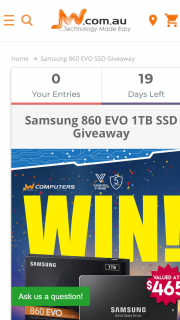 JW Computers – Win a Samsung 860 Evo Sata Iii 2.5′ 1TB Ssd (prize valued at $465)