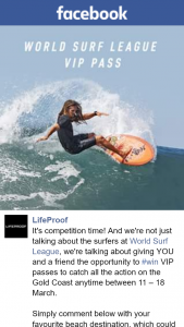 Lifeproof Au – Win VIP Passes to Catch All The Action on The Gold Coast Anytime Between 11 – 18 March