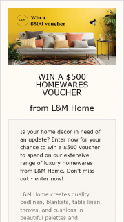 L&M Home – Win a $500 Voucher to Spend on Our Extensive Range of Luxury Homewares From L&m Home