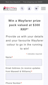 Maxwell & Williams Wayfarer Prize Pack 18 – Win a Wayfarer Prize Pack Valued at $300 RRP (prize valued at $300)