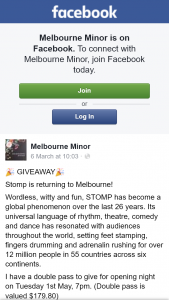 Melbourne Minor – Win Double Pass to Opening Night of Stomp