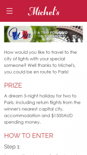 Michels Patisserie – Win a Trip to Paris (prize valued at $5,000)