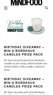 MindFood – Win a Bordeaux Candles Prize Pack (prize valued at $299)
