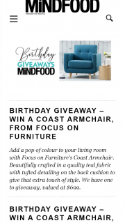 MindFood – Win a Coast Armchair From Focus on Furniture (prize valued at $699)