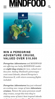 MindFood – Win a Peregrine Adventure Cruise (prize valued at $10,000)