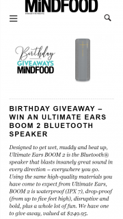 MindFood – Win an Ultimate Ears Boom 2 Bluetooth Speaker (prize valued at $249.95)