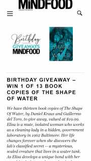 MindFood – Win 1 of 13 Book Copies of The Shape of Water (prize valued at $19.99)