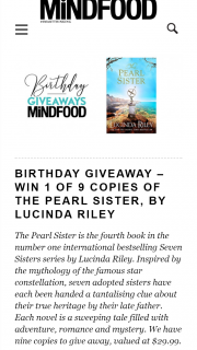 MindFood – Win 1 of 9 Copies of The Pearl Sister By Lucinda Riley (prize valued at $29.99)