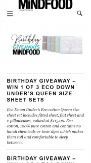 MindFood – Win 1 of 3 Eco Down Under’s Queen Size Sheet Sets (prize valued at $115)