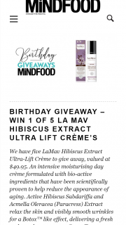 MindFood – Win 1 of 5 La Mav Hibiscus Extract Ultra Lift Creme’s (prize valued at $49.95)
