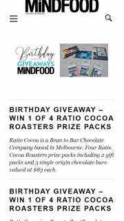 MindFood – Win 1 of 4 Ratio Cocoa Roasters Prize Packs (prize valued at $83)