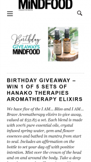 MindFood – Win 1 of 5 Sets of Hanako Therapies Aromatherapy Elixirs (prize valued at $52.85)