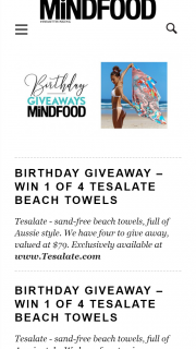 MindFood – Win 1 of 4 Tesalate Beach Towels (prize valued at $79)