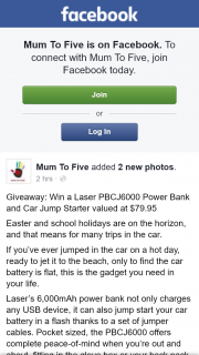 Mum to Five – Win a Laser Pbcj6000 Power Bank and Car Jump Starter Valued at $79.95 (prize valued at $79.95)